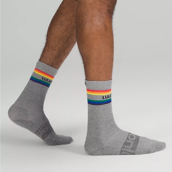 lululemon athletica Other - NWT Lululemon Daily Stride Heather Grey Crew Socks with Rainbow Stripes